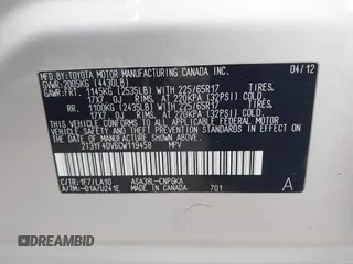 2012 Toyota RAV4 Limited with VIN 2T3YF4DV6CW119458, listed as a IAAI auction lot 41757183 with 95,325 mi miles. Bid and sale history available at carsss.com. Image 9.