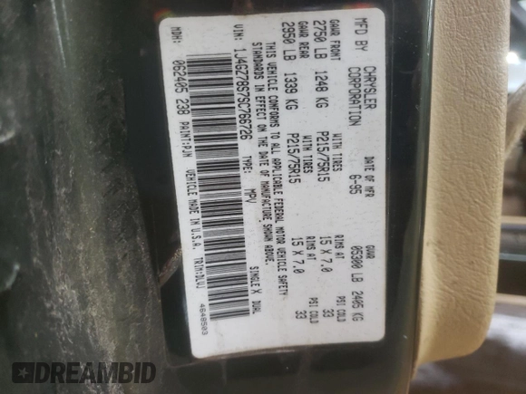 1995 Jeep Grand Cherokee Limited z VIN 1J4GZ78S7SC766726, wystawiony jako Copart lot #84909134 z przebiegiem 174 256 mil mil oraz Szkoda całkowita • Salvage title. Historia ofert i sprzedaży dostępna na DreamBid. Obrazek 15.