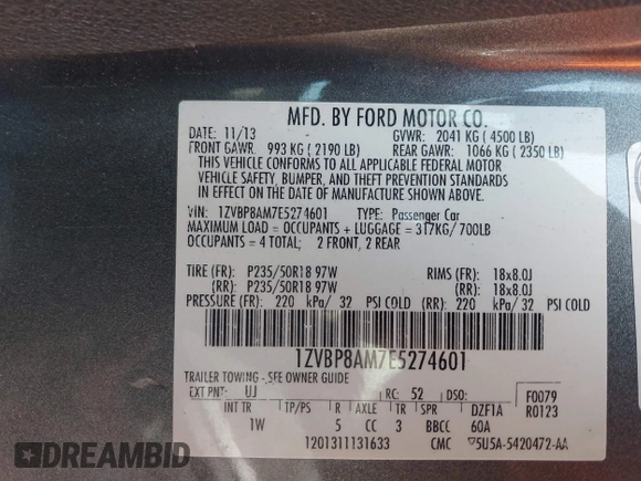 2014 Ford Mustang V6 z VIN 1ZVBP8AM7E5274601, wystawiony jako IAAI lot #42238046 z przebiegiem 161 887 mil mil oraz . Historia ofert i sprzedaży dostępna na DreamBid. Obrazek 9.