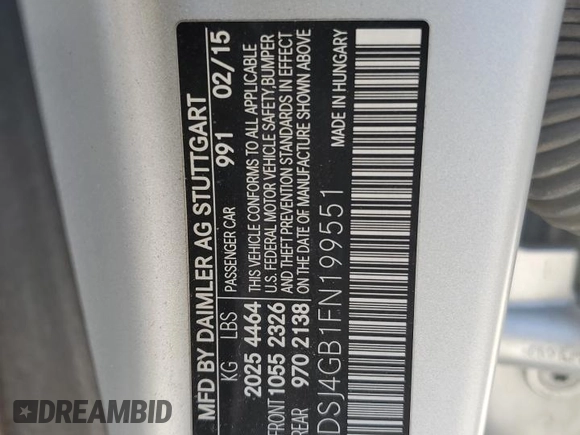 2015 Mercedes-Benz CLA 250 with VIN WDDSJ4GB1FN199551, listed as a Copart auction lot 49459124 with 69,118 mi miles and . Bid and sale history available at DreamBid. Image 12.