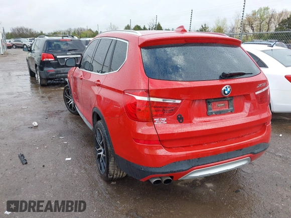 2015 BMW X3 xDrive28i with VIN 5UXWX9C53F0D53537, listed as a IAAI auction lot 41958100 with 165,866 mi miles. Bid and sale history available at carsss.com. Image 3.