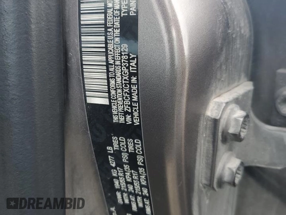 2016 FIAT 500X Trekking with VIN ZFBCFXCTXGP378129, listed as a Copart auction lot 59655095 with 159,386 mi miles and Salvage title. Bid and sale history available at DreamBid. Image 14.