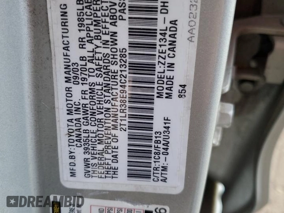 2004 Toyota Matrix Std with VIN 2T1LR38E94C213285, listed as a Copart auction lot 77431954 with 201,202 mi miles and Clean Title. Bid and sale history available at carsss.com. Image 12.