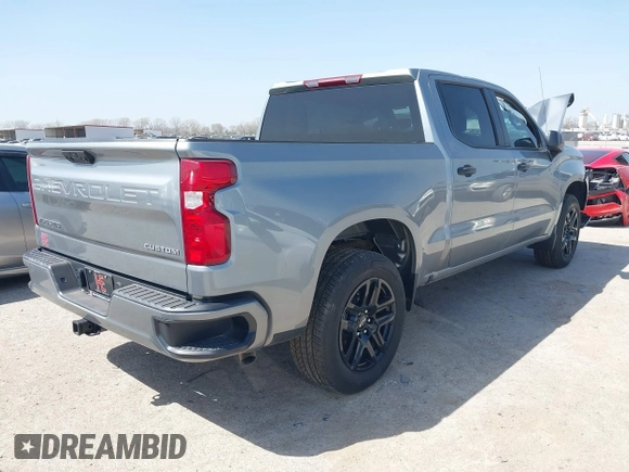 2024 Chevrolet Silverado 1500 Custom with VIN 3GCPABEK4RG279124, listed as a IAAI auction lot 41829561 with 6,743 mi miles and . Bid and sale history available at DreamBid. Image 4.