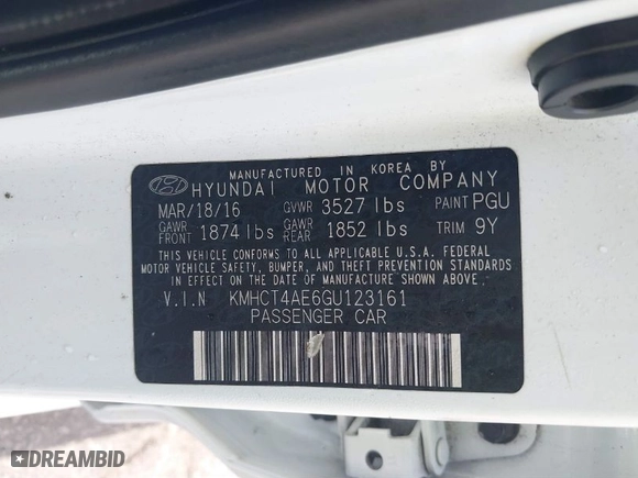 2016 Hyundai Accent SE with VIN KMHCT4AE6GU123161, listed as a IAAI auction lot 39972957 with 133,416 mi miles. Bid and sale history available at carsss.com. Image 9.