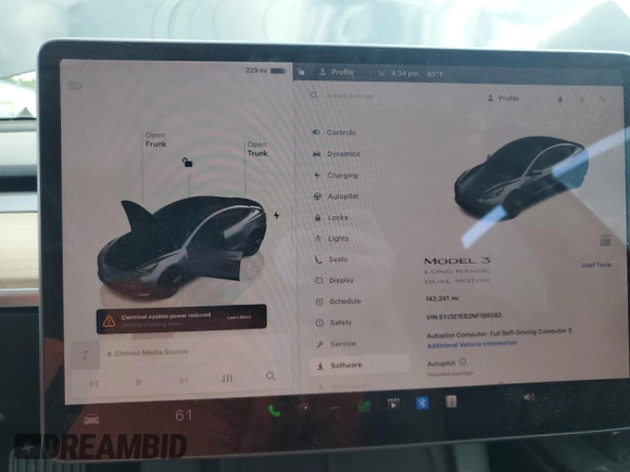 2022 Tesla Model 3 Long Range z VIN 5YJ3E1EB2NF186082, wystawiony jako Copart lot #58591015 z przebiegiem 143 241 mil mil oraz Szkoda całkowita • Salvage title. Historia ofert i sprzedaży dostępna na DreamBid. Obrazek 9.