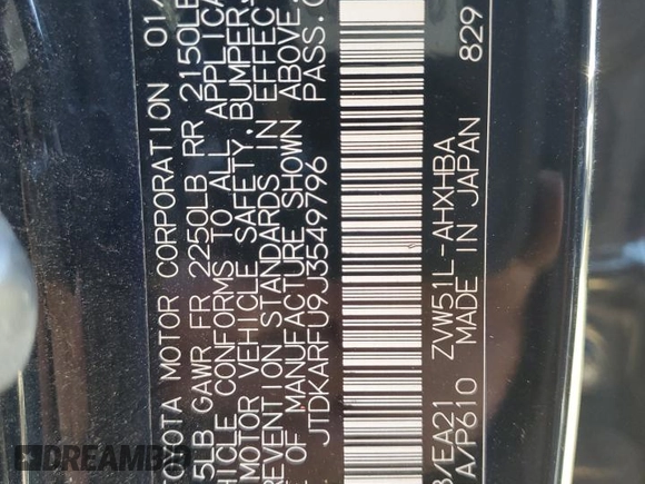 2018 Toyota Prius Two with VIN JTDKARFU9J3549796, listed as a Copart auction lot 88170955 with 181,652 mi miles and Salvage Title. Bid and sale history available at DreamBid. Image 14.