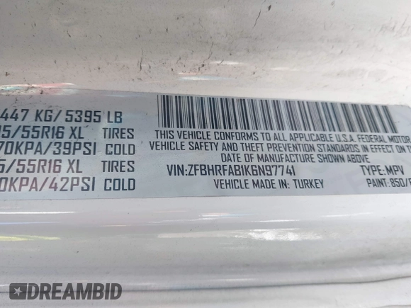 2019 Ram ProMaster City Cargo Tradesman z VIN ZFBHRFAB1K6N97741, wystawiony jako IAAI lot #41172462 z przebiegiem 151 903 mil mil oraz . Historia ofert i sprzedaży dostępna na DreamBid. Obrazek 9.