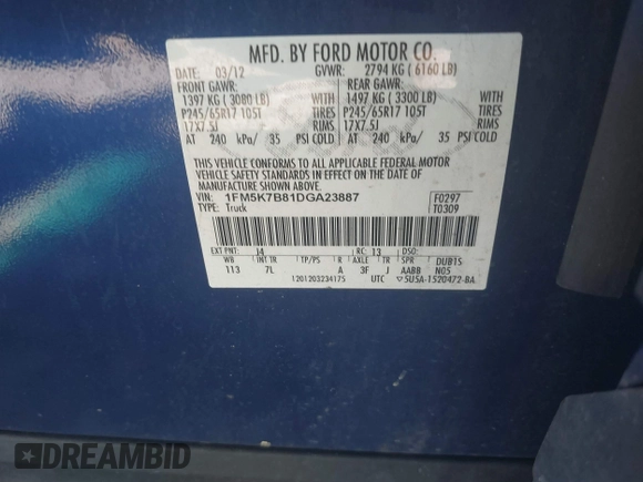2013 Ford Explorer with VIN 1FM5K7B81DGA23887, listed as a IAAI auction lot 42341431 with 106,187 mi miles and . Bid and sale history available at DreamBid. Image 9.