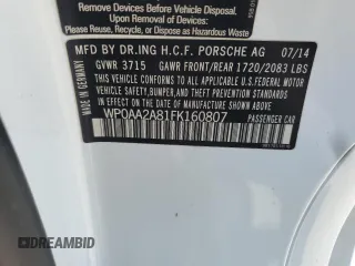 2015 Porsche Cayman with VIN WP0AA2A81FK160807, listed as a Copart auction lot 53611305 with 60,866 mi miles and Salvage Title. Bid and sale history available at DreamBid. Image 13.