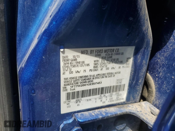 2016 Ford F-250 Lariat with VIN 1FT7W2B61GEB07453, listed as a Copart auction lot 65717235 with 77,170 mi miles and Clean title. Bid and sale history available at DreamBid. Image 12.