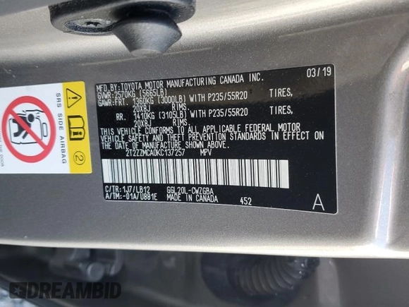 2019 Lexus RX 350 z VIN 2T2ZZMCA0KC137257, wystawiony jako Copart lot #52742745 z przebiegiem 108 866 mil mil oraz Szkoda całkowita • Salvage title. Historia ofert i sprzedaży dostępna na DreamBid. Obrazek 14.