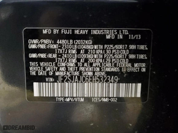 2014 Subaru Forester 2.5i Limited with VIN JF2SJAJC6EH532349, listed as a Copart auction lot 44997865 with 94,545 mi miles and Salvage Title. Bid and sale history available at carsss.com. Image 14.