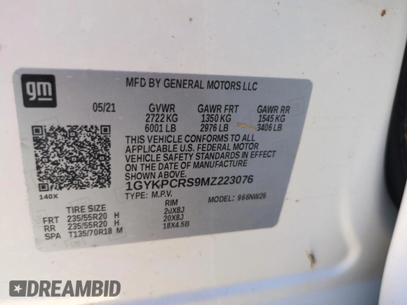 2021 Cadillac XT6 Premium Luxury with VIN 1GYKPCRS9MZ223076, listed as a Copart auction lot 73992904 with 0 mi miles and Non Repairable. Bid and sale history available at carsss.com. Image 14.