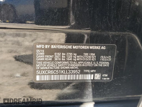 2019 BMW X5 xDrive40i with VIN 5UXCR6C51KLL33952, listed as a Copart auction lot 44620695 with 0 mi miles and Salvage Title. Bid and sale history available at carsss.com. Image 15.