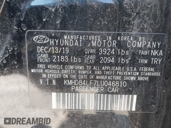2020 Hyundai Elantra Value Edition z VIN KMHD84LF7LU046810, wystawiony jako IAAI lot #40958846 z przebiegiem 71 778 mil mil oraz . Historia ofert i sprzedaży dostępna na DreamBid. Obrazek 9.