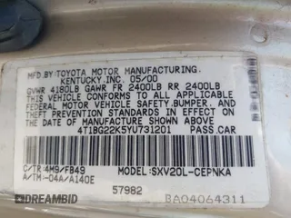 2000 Toyota Camry CE z VIN 4T1BG22K5YU731201, wystawiony jako IAAI lot #42094098 z przebiegiem Nie podano mil oraz . Historia ofert i sprzedaży dostępna na DreamBid. Obrazek 9.