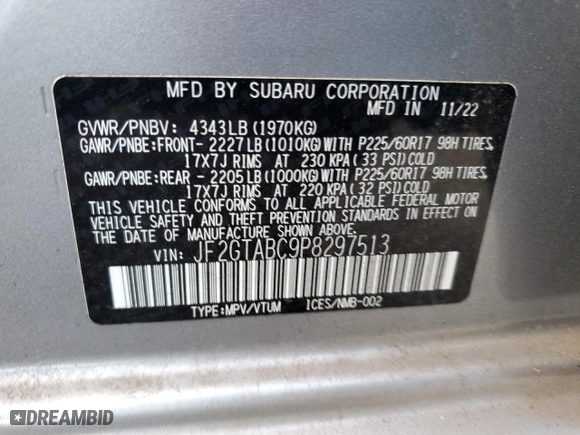 2023 Subaru Crosstrek with VIN JF2GTABC9P8297513, listed as a Copart auction lot 82360664 with 5,528 mi miles and Salvage Title. Bid and sale history available at carsss.com. Image 13.