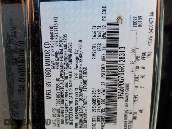 2016 Ford Fusion S z VIN 3FA6P0G70GR128313, wystawiony jako Copart lot #60038045 z przebiegiem 90 710 mil mil oraz Szkoda całkowita • Salvage title. Historia ofert i sprzedaży dostępna na DreamBid. Obrazek 12.