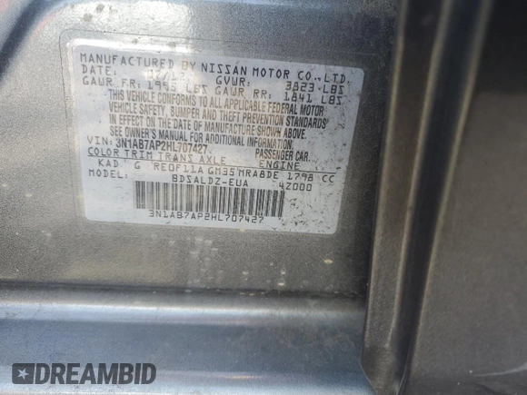 2017 Nissan Sentra SV with VIN 3N1AB7AP2HL707427, listed as a Copart auction lot 54878735 with 86,992 mi miles and Salvage Title. Bid and sale history available at DreamBid. Image 13.