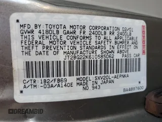 2001 Toyota Camry CE z VIN JT2BG22K610585062, wystawiony jako Copart lot #50842765 z przebiegiem 73 035 mil mil oraz Szkoda całkowita • Salvage title. Historia ofert i sprzedaży dostępna na DreamBid. Obrazek 13.