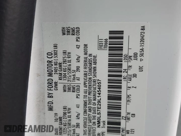 2020 Ford Transit Connect XL z VIN NM0LS7E29L1454057, wystawiony jako Copart lot #64944805 z przebiegiem 204 336 mil mil oraz Czysty tytuł • Clean title. Historia ofert i sprzedaży dostępna na DreamBid. Obrazek 13.
