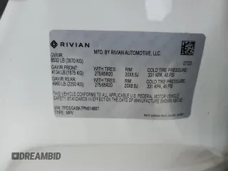 2023 Rivian R1S Adventure with VIN 7PDSGABA7PN014807, listed as a Copart auction lot 53907365 with 0 mi miles and Salvage Title. Bid and sale history available at carsss.com. Image 13.