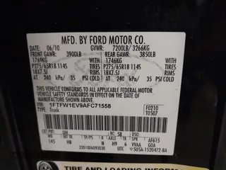 2010 Ford F-150 XL with VIN 1FTFW1EV9AFC71558, listed as a IAAI auction lot 41941115 with 1 mi miles. Bid and sale history available at carsss.com. Image 9.
