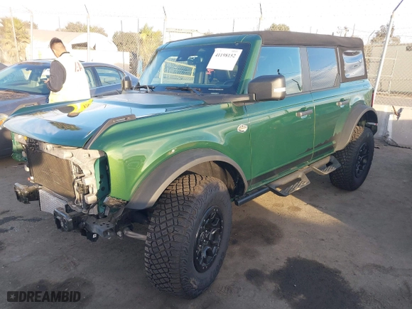 2024 Ford Bronco Wildtrak with VIN 1FMEE2BP2RLA25308, listed as a IAAI auction lot 41198152 with 7,410 mi miles. Bid and sale history available at carsss.com. Image 2.