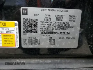 2017 Chevrolet Traverse LT with VIN 1GNKRGKD5HJ322136, listed as a Copart auction lot 50579954 with 69,804 mi miles and Salvage Title. Bid and sale history available at DreamBid. Image 13.
