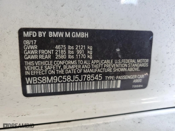 2018 BMW M3 with VIN WBS8M9C58J5J78545, listed as a Copart auction lot 48081745 with 48,166 mi miles and Salvage Title. Bid and sale history available at carsss.com. Image 12.