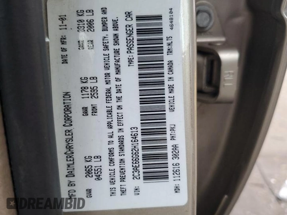 2002 Chrysler 300M M z VIN 2C3AE66G62H164613, wystawiony jako Copart lot #41501255 z przebiegiem 75 369 mil mil oraz Szkoda całkowita • Salvage title. Historia ofert i sprzedaży dostępna na DreamBid. Obrazek 14.