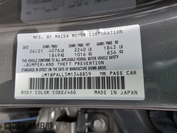2021 Mazda Mazda3 Hatchback Preferred with VIN JM1BPALL5M1348859, listed as a Copart auction lot 48809463 with 26,144 mi miles. Bid and sale history available at carsss.com. Image 13.
