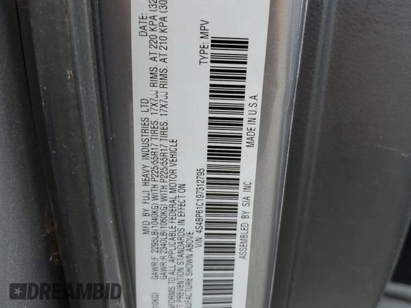 2009 Subaru Outback Special Edition with VIN 4S4BP61C197312795, listed as a Copart auction lot 60728355 with 117,013 mi miles and Salvage title. Bid and sale history available at DreamBid. Image 13.