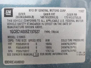 2008 Chevrolet Silverado 1500 Work Truck with VIN 1GCEC14008Z197627, listed as a IAAI auction lot 41532550 with 1 mi miles. Bid and sale history available at carsss.com. Image 9.