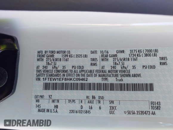 2017 Ford F-150 XL с VIN 1FTEW1EF8HKC09462, выставлен на аукционе IAAI как лот 42284649 с пробегом 20 659 миль миль и . История ставок и продаж доступна на DreamBid. Изображение 9.