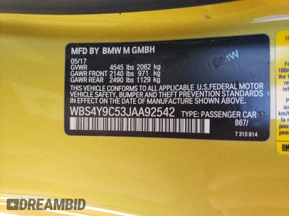 2018 BMW M4 with VIN WBS4Y9C53JAA92542, listed as a Copart auction lot 47454984 with 60,783 mi miles and Salvage Title. Bid and sale history available at carsss.com. Image 12.