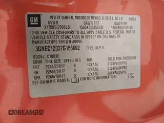 2007 Chevrolet Avalanche LTZ z VIN 3GNEC12037G156692, wystawiony jako IAAI lot #42654718 z przebiegiem 261 918 mil mil oraz . Historia ofert i sprzedaży dostępna na DreamBid. Obrazek 9.