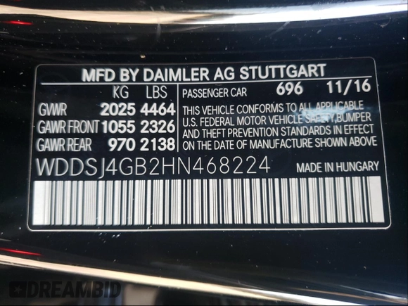 2017 Mercedes-Benz CLA with VIN WDDSJ4GB2HN468224, listed as a Copart auction lot 54334331 with 26,143 mi miles. Bid and sale history available at carsss.com. Image 10.