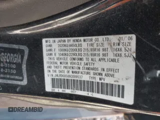 2006 Honda CR-V LX with VIN JHLRD68586C009537, listed as a IAAI auction lot 42029852 with 160,311 mi miles and . Bid and sale history available at DreamBid. Image 9.