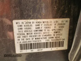 2007 Acura TSX z VIN JH4CL96877C001675, wystawiony jako Copart lot #60105845 z przebiegiem 173 330 mil mil oraz Szkoda całkowita • Salvage title. Historia ofert i sprzedaży dostępna na DreamBid. Obrazek 12.