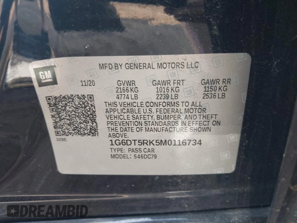 2021 Cadillac CT5 Premium Luxury with VIN 1G6DT5RK5M0116734, listed as a IAAI auction lot 42475009 with 37,942 mi miles and . Bid and sale history available at DreamBid. Image 9.