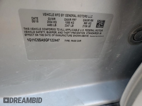 2016 Chevrolet Malibu LT with VIN 1G11C5SA5GF122447, listed as a Copart auction lot 75297884 with 153,024 mi miles and Salvage Title. Bid and sale history available at DreamBid. Image 14.