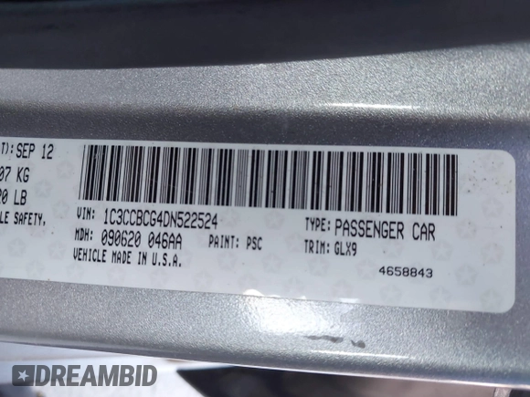 2013 Chrysler 200 Limited with VIN 1C3CCBCG4DN522524, listed as a IAAI auction lot 41732097 with 120,345 mi miles and . Bid and sale history available at DreamBid. Image 9.