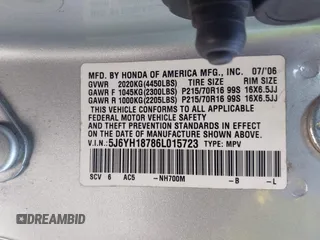 2006 Honda Element EX-P with VIN 5J6YH18786L015723, listed as a IAAI auction lot 41708068 with 143,175 mi miles and . Bid and sale history available at DreamBid. Image 9.