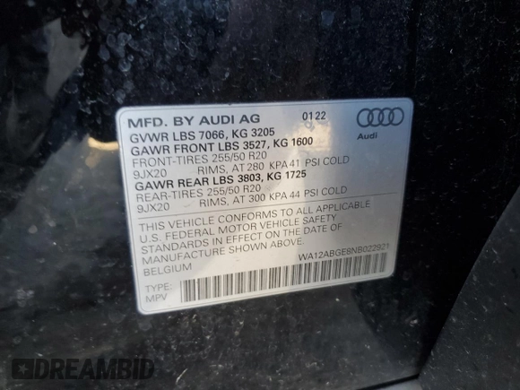 2022 Audi e-tron Sportback Premium Plus z VIN WA12ABGE8NB022921, wystawiony jako Copart lot #78085344 z przebiegiem 54 270 mil mil oraz Szkoda całkowita • Salvage title. Historia ofert i sprzedaży dostępna na DreamBid. Obrazek 14.