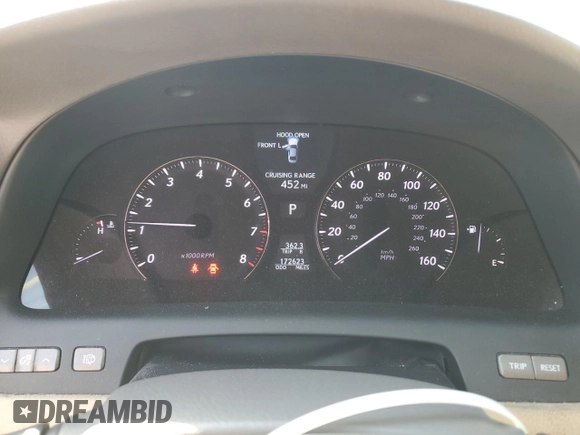 2007 Lexus LS 460 with VIN JTHBL46F975036722, listed as a Copart auction lot 60193615 with 172,623 mi miles and Salvage title. Bid and sale history available at DreamBid. Image 9.