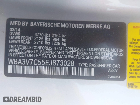 2014 BMW 4 Series 428i with VIN WBA3V7C55EJ873028, listed as a IAAI auction lot 42432699 with 24,063 mi miles and . Bid and sale history available at DreamBid. Image 9.