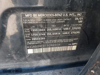 2001 Mercedes-Benz M-Class with VIN 4JGAB54E91A288934, listed as a IAAI auction lot 41714337 with 236,115 mi miles. Bid and sale history available at carsss.com. Image 9.