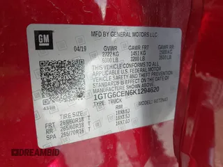 2019 GMC Canyon 4WD SLE with VIN 1GTG6CEN6K1294620, listed as a IAAI auction lot 41717690 with 59,953 mi miles. Bid and sale history available at carsss.com. Image 9.